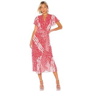 Tanya Taylor Silk Ruffle Flutter Sleeve Wrap Blaire Dress Floral Red Size 12